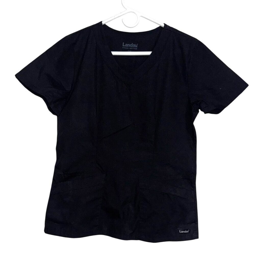 Landau Black V-Neck Short Sleeve Medical Scrub Top S